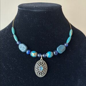 Nine West Elegant Blue and gold colored Pendant Necklace